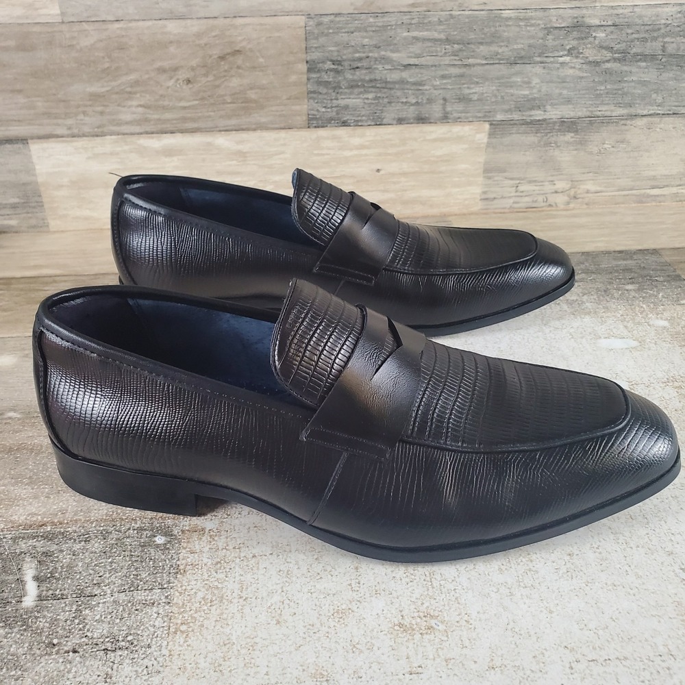Steve Madden Stonnie Mens 11.5 M Black Leather Comfort Almond Moc Toe Slip On